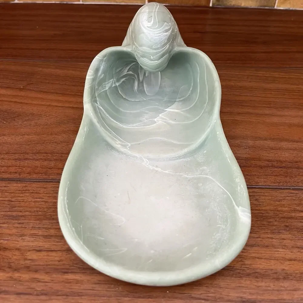 Vintage Dina Nautilus Shell Soapstone Dish Tray Light Green